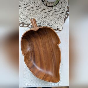 Large Vintage Wooden Leaf Bowl